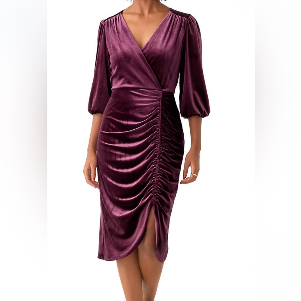 Maison Tara Deep Purple Long Sleeve Dress
